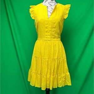 NWOT Laundry by Shelli Segal 100% Cotton Fit and Flare Yellow Mini Dress. Size 4